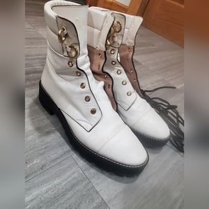 Stuart Weitzman white leather combat boots women's size 8